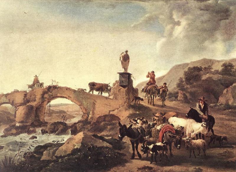 BERCHEM, Nicolaes Italian Landscape with Bridge  ddd china oil painting image